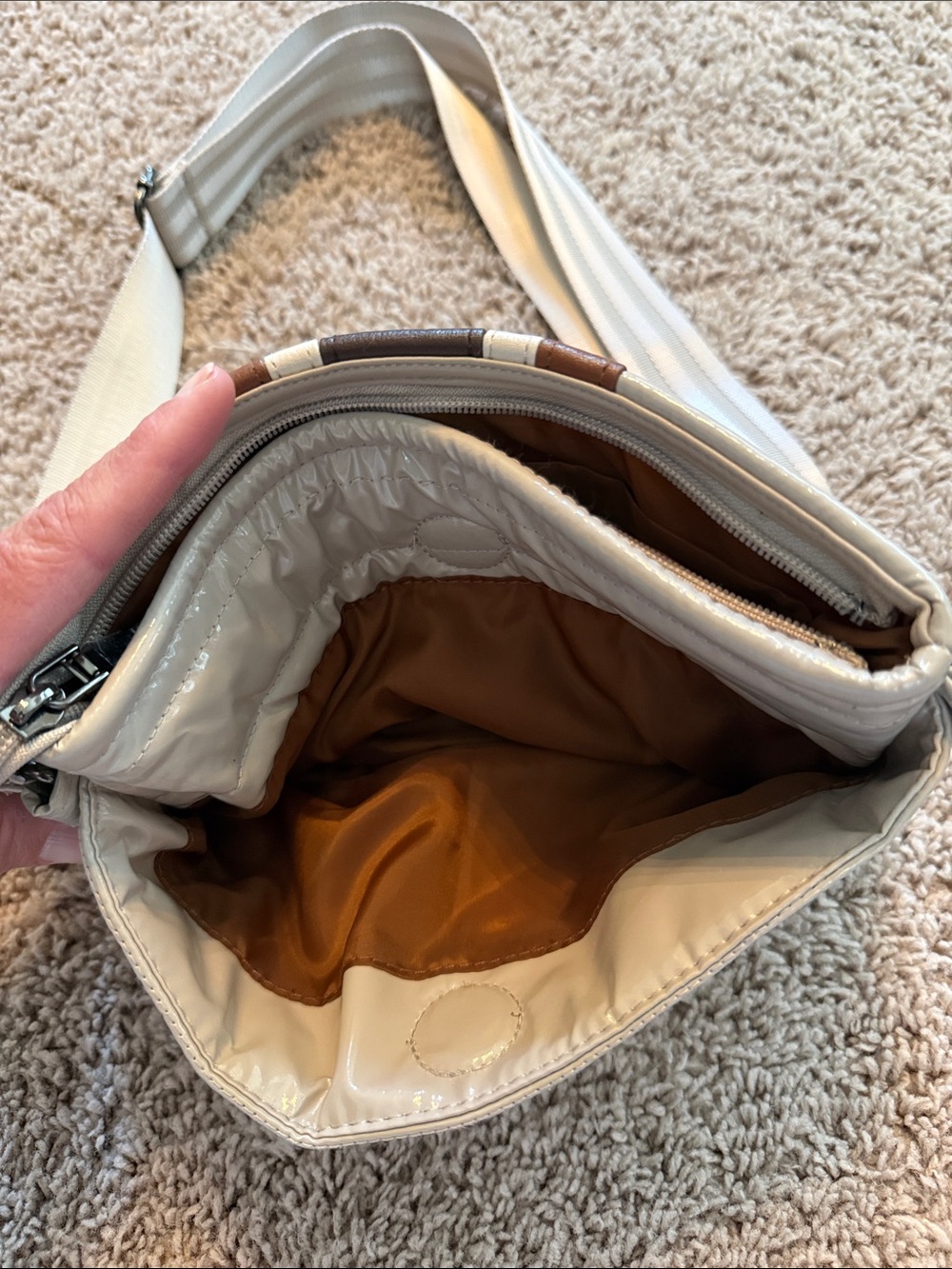 THINK ROYLN Ivory Quilted Crossbody with Brown and Tan Stripes - Picture 4 of 5